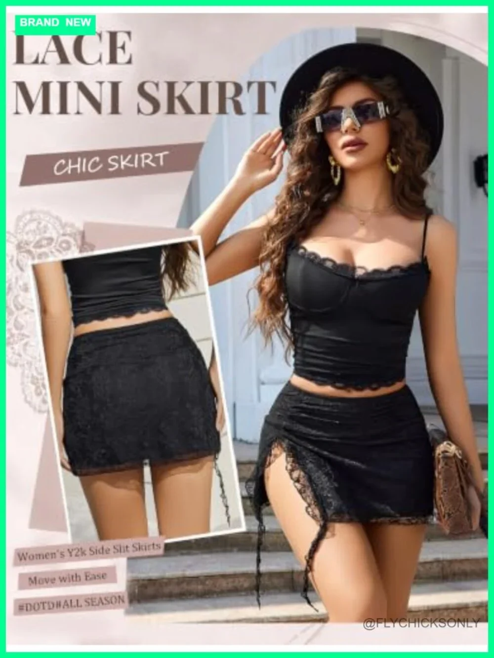 Lace Side Slit Mini Skirt High Waist Ruched Flowy Y2K Summer